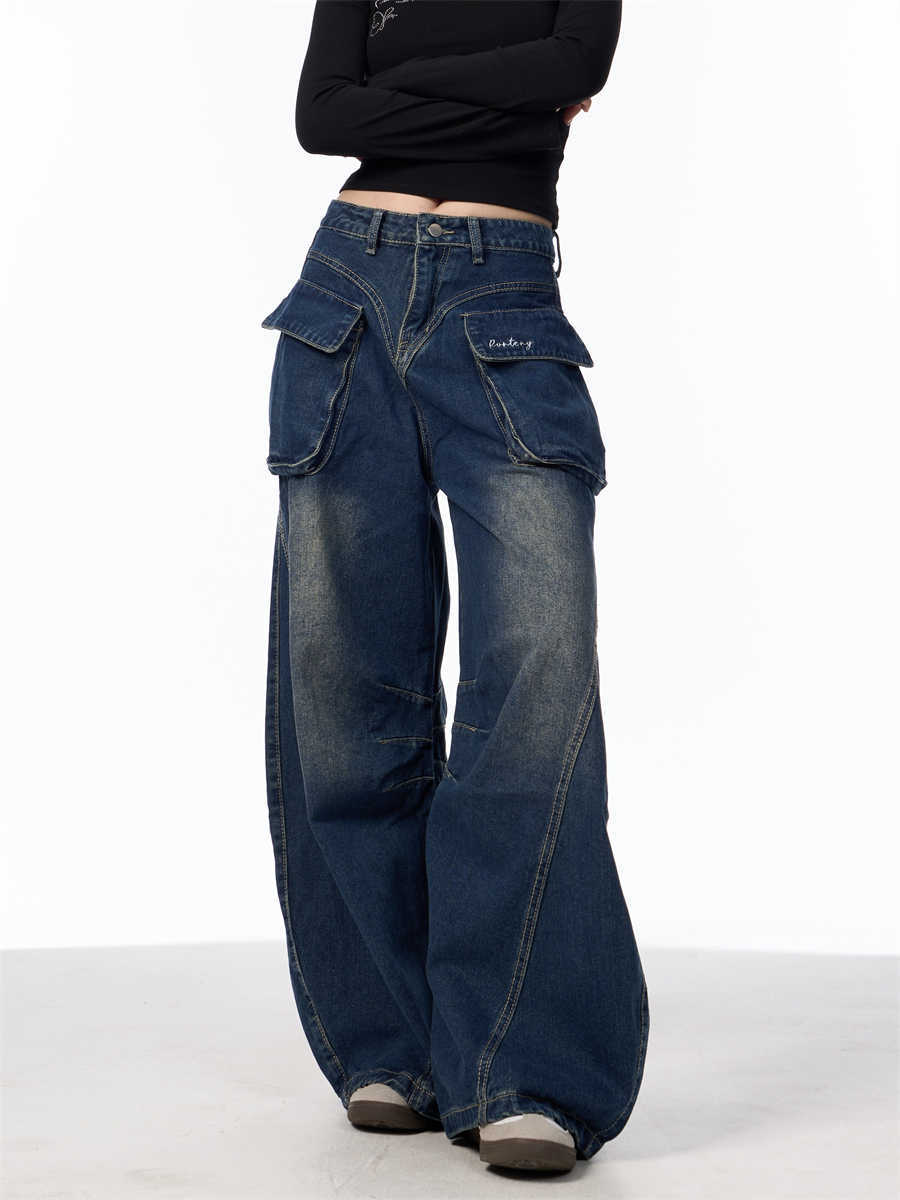 Women's Wide-leg Jeans With Pockets High Waist Loose Trousers My Store