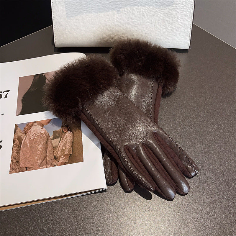 PU Leather Stitching Suede Gloves My Store