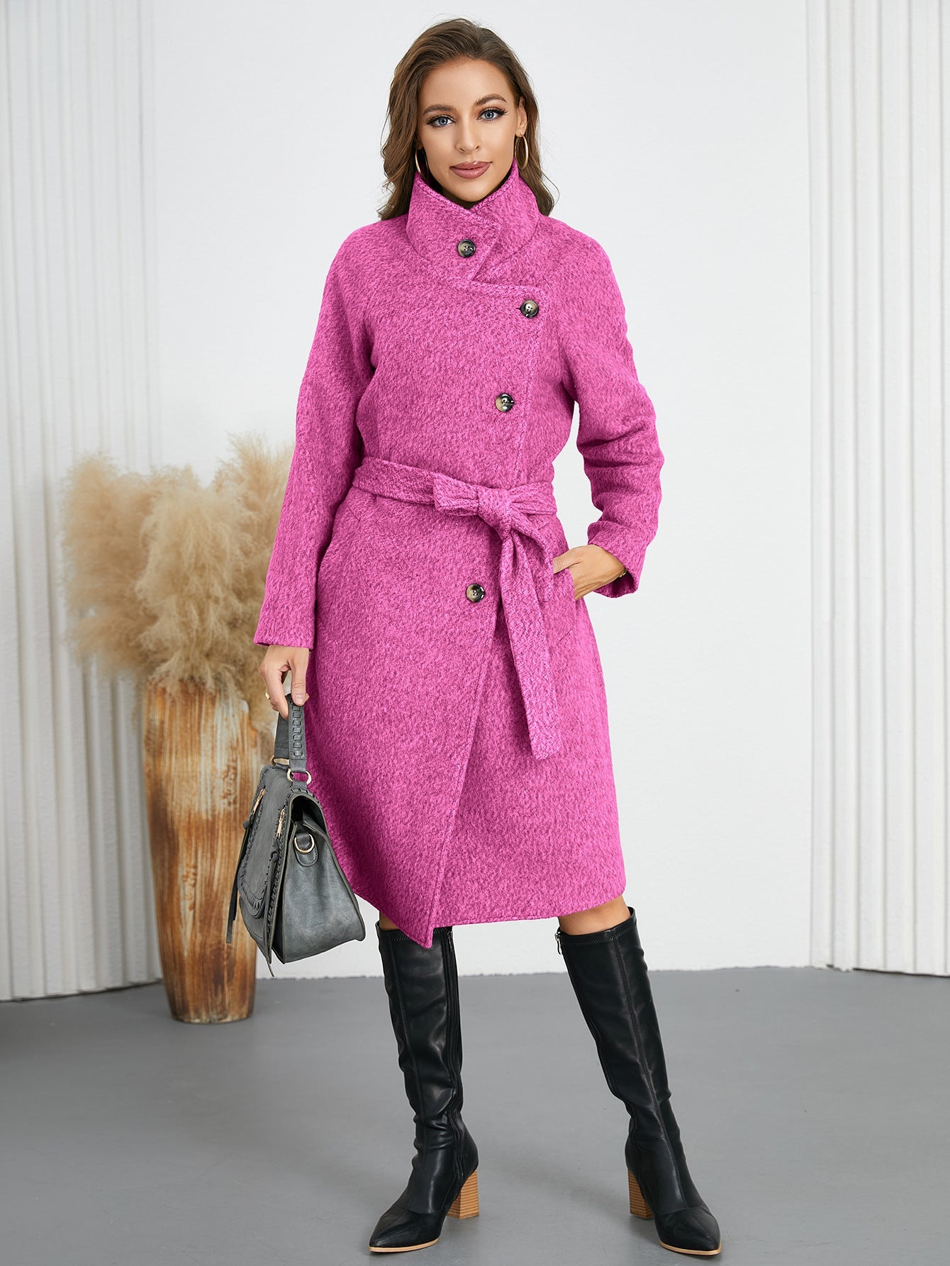 Solid Color Woolen Coat Warm Thickened My Store