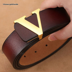 Factory Direct Sales Retro Smooth Genuine Leather Pure Cowhide Letter V Pants Belt My Store