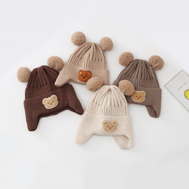 Baby Hat Warm Earflaps Cap Cute Bear Baby Knitted Woolen Cap My Store