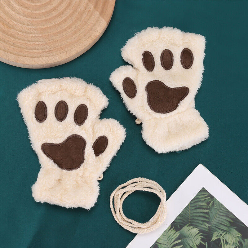 Women Plush Cat Paw Claw Gloves Warm Bear Paw Fingerless Mittens Winter Gloves My Store