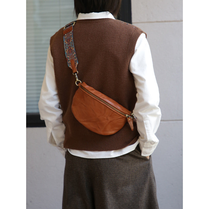 Skeleton-skin Saddle Bag Wide Shoulder Strap Top Layer Cowhide Retro Simple Bohemian Style My Store