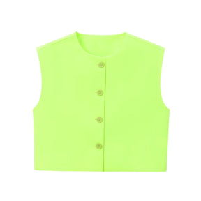 Fashion Solid Color Decorated Row Button Sleeveless Vest Top My Store