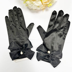 Wedding Gloves Satin Bow Elastic Dangling Beads Princess Style My Store