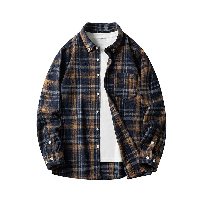 Cross-border Foreign Trade Men's Autumn And Winter New Plaid Plus Size Long-sleeved Shirt Casual Coat Thickened Flannel Shirt Men My Store