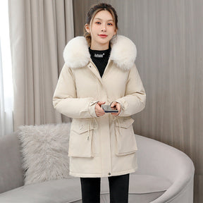 Waist Slimming Elegant Parka Cotton-padded Coat Fur Collar Western Style Velvet Lining Warm Coat My Store