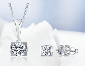 S925 Sterling Silver Inlaid Moissanite Stud Necklace Two Piece Set My Store