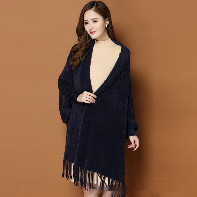 Autumn And Winter Classic Pure Color Thickened Faux Mink Sleeved Shawl Women's Scarf My Store