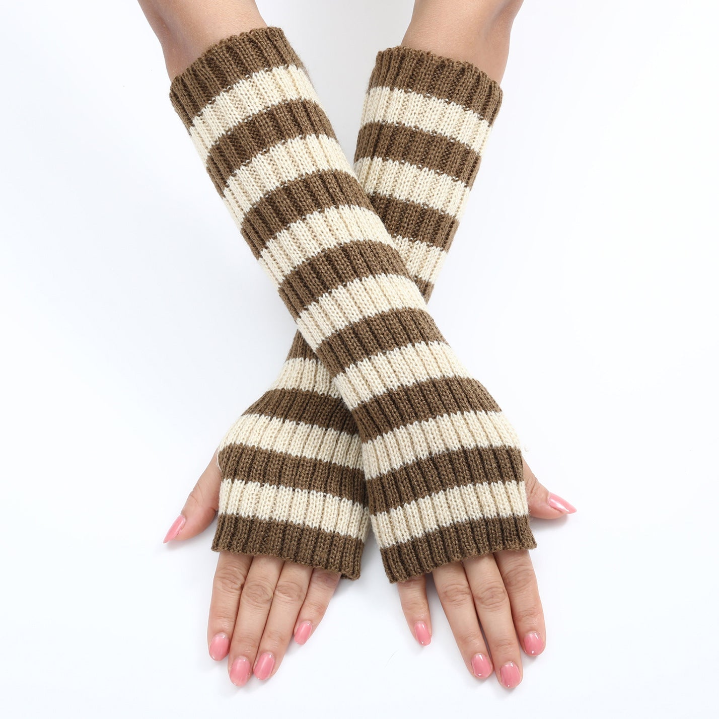 Warm Fashionable Knitted Long Mixed Color Stripe Knitting Wool Gloves My Store