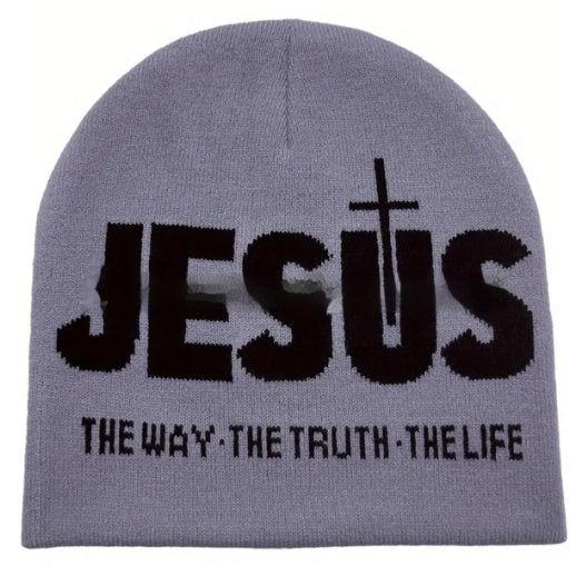 Jacquard Brimless Knitted Hat JESUS Letters Autumn And Winter Wool Sleeve Cap My Store