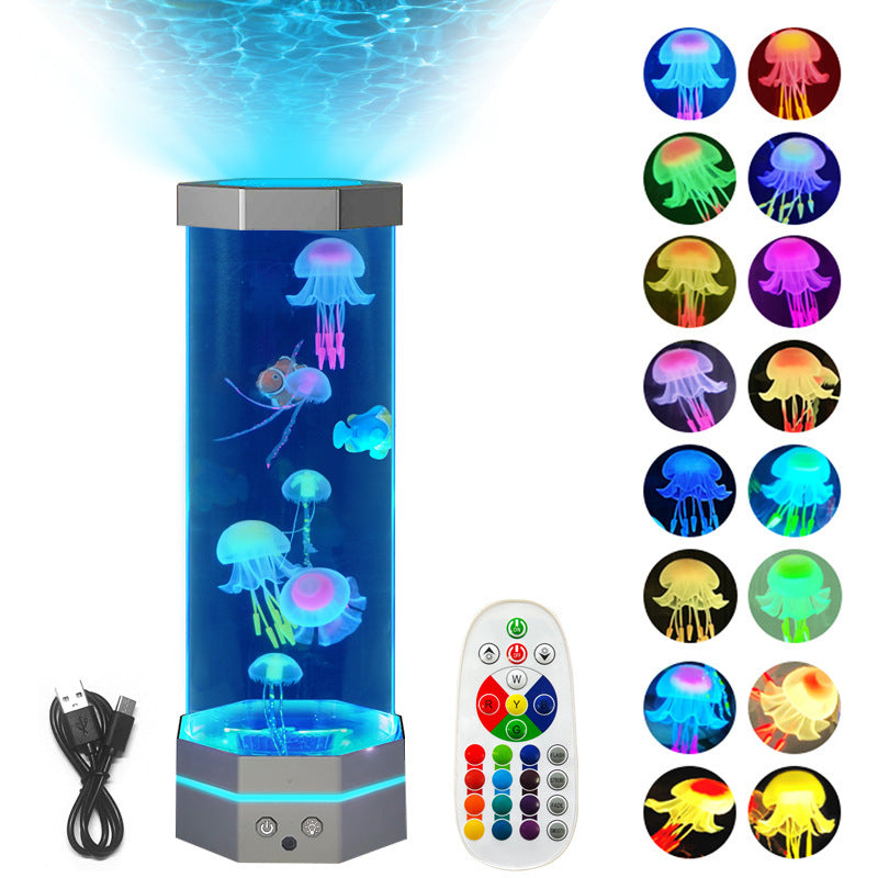 Jellyfish Lava Lamp 17 Colors Changing 15inch Jellyfish Lamp With Remote Control USB Plug-in Bubble Fish Lamp Kids Night Light Creative Projector Lamp Home Decor My Store