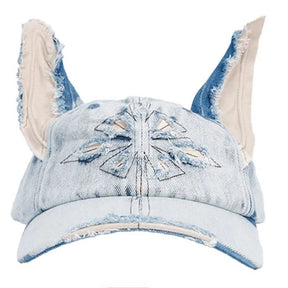 Waste Soil Wind Y2g Doberman Ear Baseball Cap Worn Looking Washed-out Denim My Store