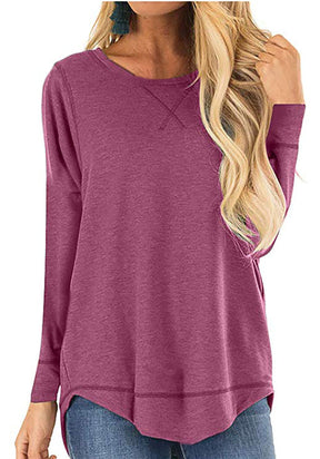 Women's Round Neck Long-sleeve T-shirt Solid Color Loose Top My Store