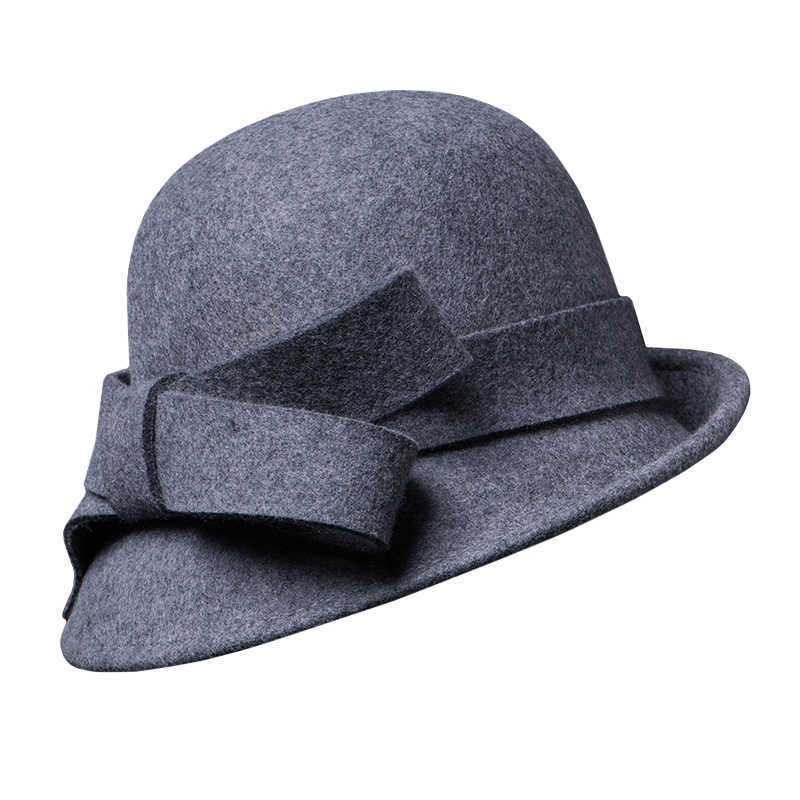 Women's French-style Elegant Retro Woolen Bowler Hat Curling Bow My Store