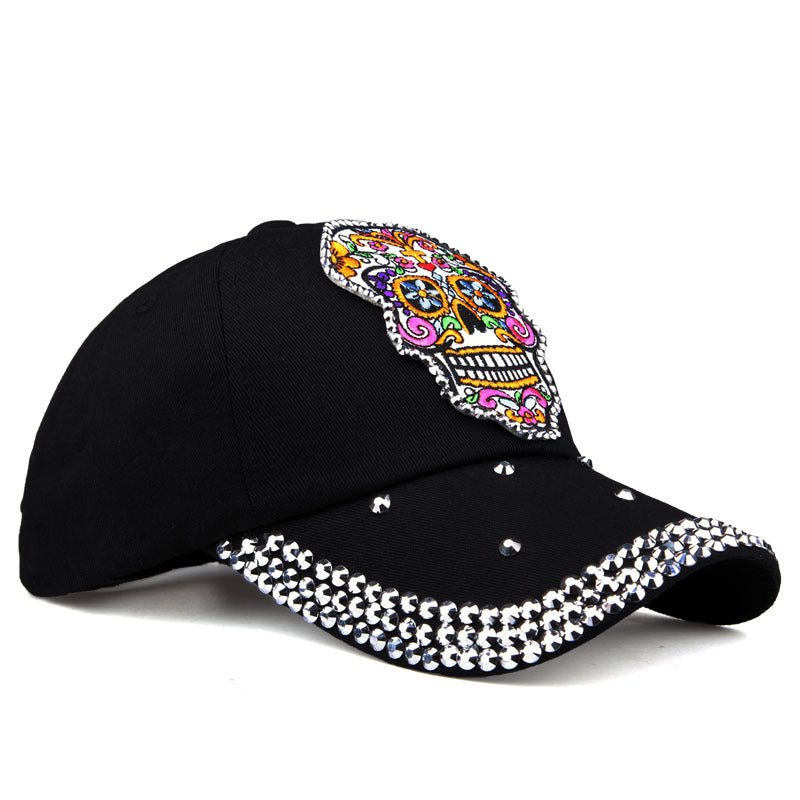 Skull Embroidery Applique Diamond Baseball Cap Korean Style My Store