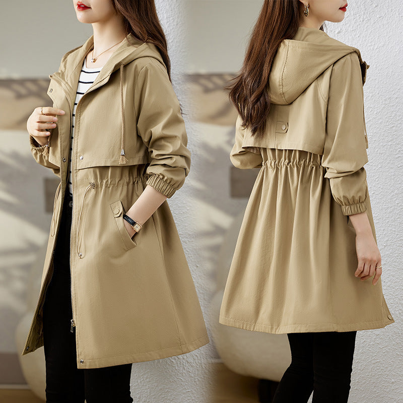 Early Autumn Casual Women's Windbreaker Loose Hooded Fashion Mid-length Slimming Coat My Store