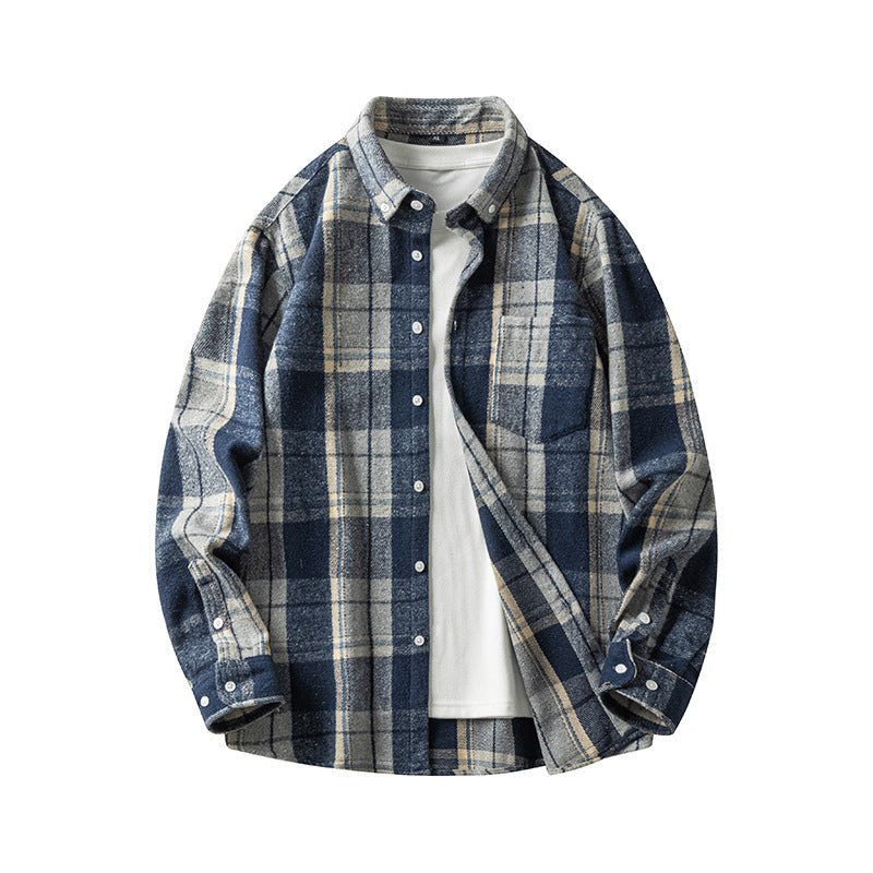 Cross-border Foreign Trade Men's Autumn And Winter New Plaid Plus Size Long-sleeved Shirt Casual Coat Thickened Flannel Shirt Men My Store