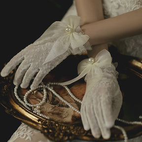 Bridal Gloves Pearl Lace Bow My Store