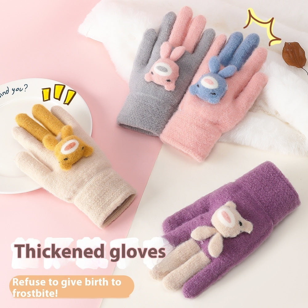 Five Finger Gloves Simple All-match Cartoon Cute Thickening Windproof My Store