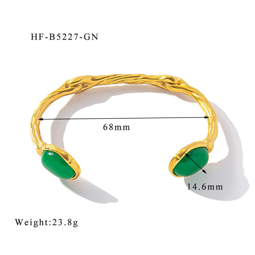 Retro Titanium Steel Plated 18K Bilateral Oval Color Natural Stone Open Irregular Adjustable Bracelet My Store