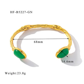 Retro Titanium Steel Plated 18K Bilateral Oval Color Natural Stone Open Irregular Adjustable Bracelet My Store