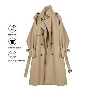 Small Trench Loose Double-breasted Mid-length Elegant Draping Casual Coat My Store