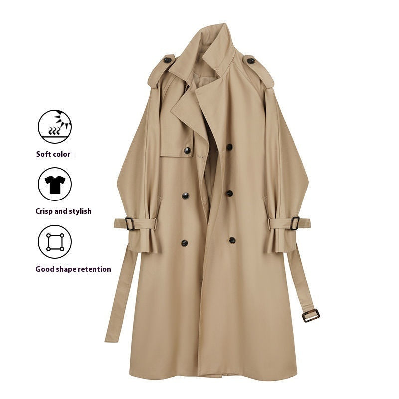 Small Trench Loose Double-breasted Mid-length Elegant Draping Casual Coat My Store