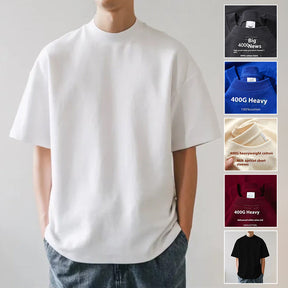 Plus Size Cotton Men's Blank T-Shirt White Oversized Retro Solid Color T-Shirt Large Size Men's Women's Fashion Short Sleeve Men's T-Shirt My Store