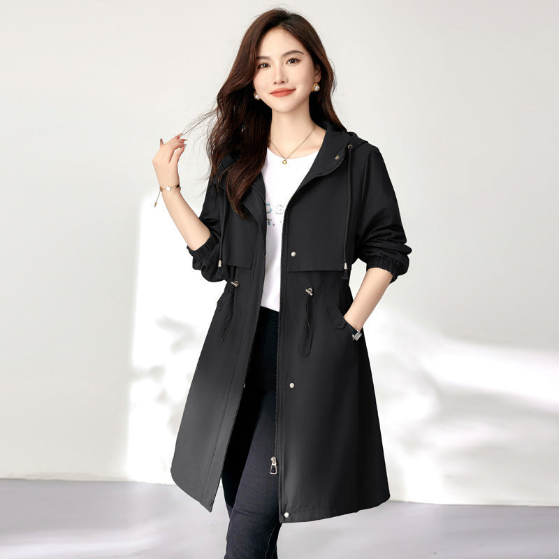 Early Autumn Casual Women's Windbreaker Loose Hooded Fashion Mid-length Slimming Coat My Store