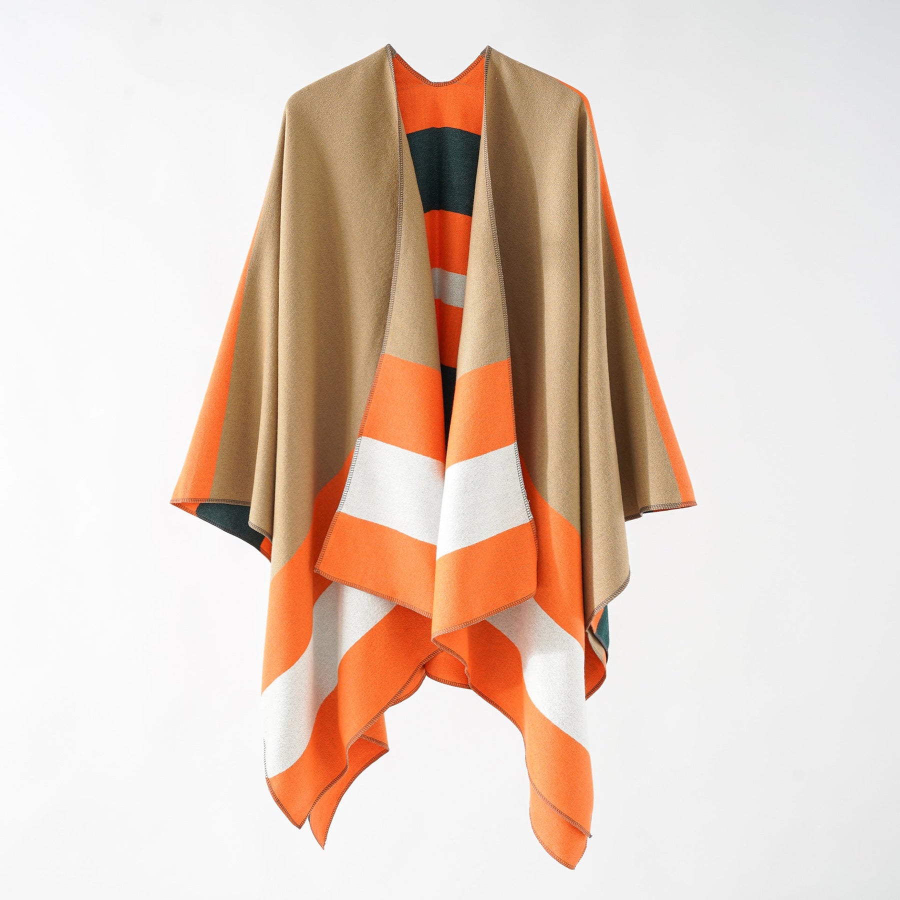 Double-sided Color Matching Plaid Cashmere-like Shawl Outer Match Cape Coat My Store