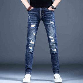 Ripped Fleece Padded Jeans Men's Stretch Casual Slim-fit Pants My Store