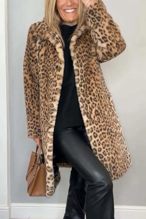 Fall Winter Leopard Print Plush Mid-length Coat My Store