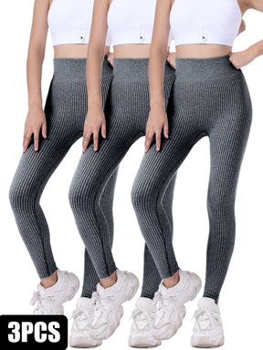 3 Pack Yoga Leggings Ribbed Seamless Workout High Waist  Over Athletic Exercise Leggings My Store