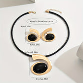 14K Gold Plated Black Onyx Swirl Choker Necklace And Earrings Set null