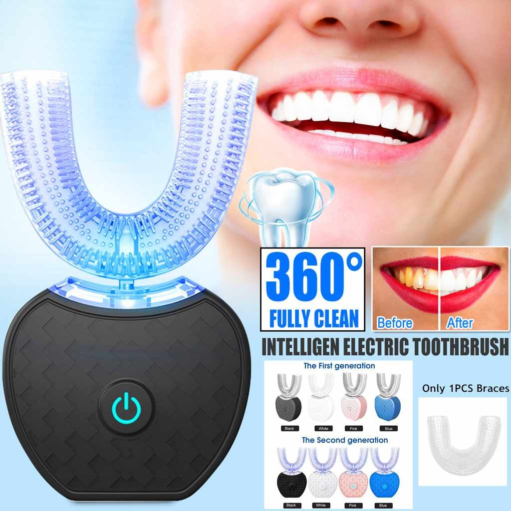 360 Degrees Intelligent Automatic Electric  Toothbrush Waterproof U Type Tooth Brush Whitening Blue Light USB Charging My Store