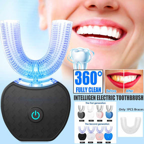 360 Degrees Intelligent Automatic Electric  Toothbrush Waterproof U Type Tooth Brush Whitening Blue Light USB Charging My Store