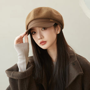 Korean Hat British Retro Leather Along Octagonal Cap My Store