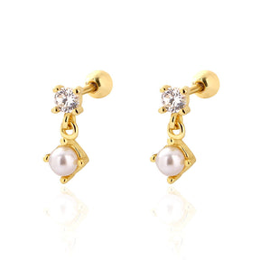 Pearl Stud Earrings Silver Diamond Screws My Store