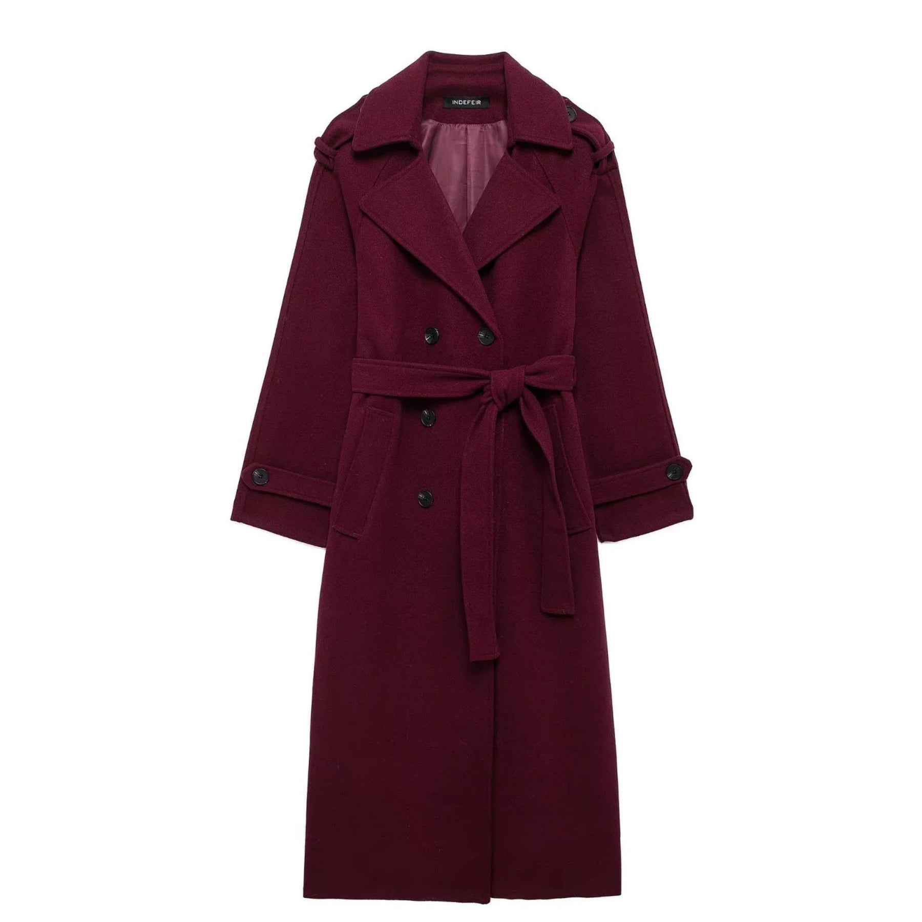 Fashion Lapel Woolen Coat With Belt Winter Double-breasted Trench Long Jacket For Women Clothing My Store