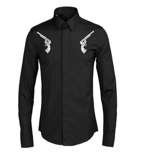 Men's Handmade Badge Long Sleeve Slim Simple Shirt My Store