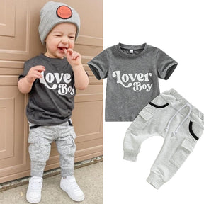 Baby Boy Short Sleeve Monogram Print T-shirt Gray Summer Clothing Set My Store