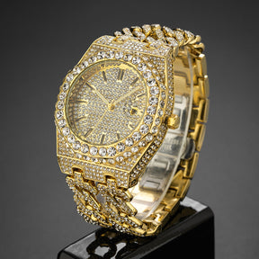 Men's Hip Hop Iced Diamond Fashion Cuban Link Chain Quartz Clock My Store