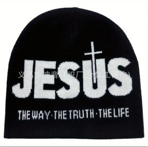 Jacquard Brimless Knitted Hat JESUS Letters Autumn And Winter Wool Sleeve Cap My Store