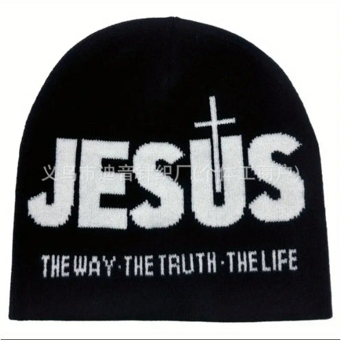 Jacquard Brimless Knitted Hat JESUS Letters Autumn And Winter Wool Sleeve Cap My Store