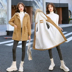 Winter Heavy Industry Fleece-lined Mid-length Trench Coat Lamb Wool Cotton Coat My Store