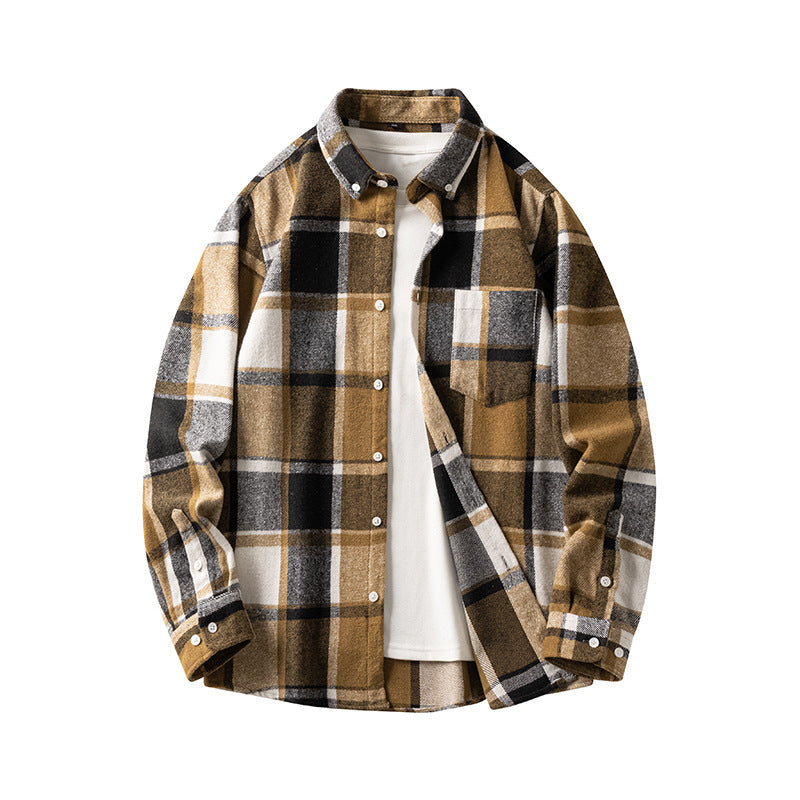 Cross-border Foreign Trade Men's Autumn And Winter New Plaid Plus Size Long-sleeved Shirt Casual Coat Thickened Flannel Shirt Men My Store