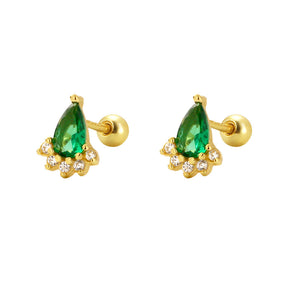 Ear Studs Silver Emerald Diamond Screw My Store