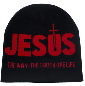 Jacquard Brimless Knitted Hat JESUS Letters Autumn And Winter Wool Sleeve Cap My Store