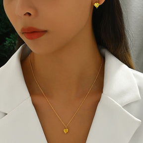 Elegant Heart-Shaped Yellow Crystal Pendant  Necklace And Stud Earrings Set My Store